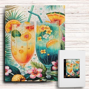Tropical Cocktails Jigsaw Puzzle, Exotic Fruity Drinks Puzzle, Lush Summer Drinks Puzzle, Island Happy Hour, Gift For Girlfriends