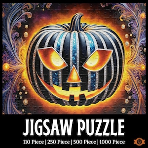 Art Deco Pumpkin Halloween Jigsaw Puzzle, Spooky Jack O Lantern Puzzle, Halloween Lovers Puzzle Gift, Glam Autumn Puzzle