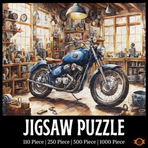 Motorcycle Garage Jigsaw Puzzle, Motorcycle Lovers Gift, Retro Jigsaw Puzzle, Nostalgic Puzzle, Repair Shop, 1000/520/250/110 Piece