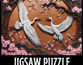 Crane Wood Carving Jigsaw Puzzle Asian Art Lovers Gift Woodcraft 2D Wood Image