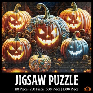 Pumpkin Family Halloween Jigsaw Puzzle, Spooky Jack O Lantern Puzzle, Halloween Lovers Puzzle Gift, Glam Autumn Puzzle