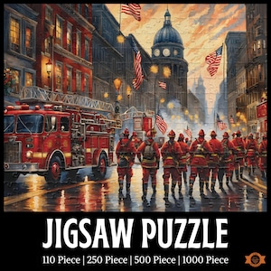 Firefighter Parade Jigsaw Puzzle, Vintage Fire Truck Puzzle, Firefighter Gift, City Parade Puzzle