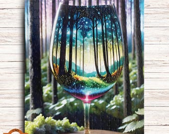 Forest Fairy Wine Jigsaw Puzzle, Mythical Forest Wine Jigsaw Puzzle, Superimposed Art, Wine Lovers Gift, 1000/500/250 Piece