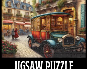 Storybook Village Jigsaw Puzzle, Vintage Puzzle Lovers Gift, City Street Antique Car Jigsaw Puzzle, Charming Jigsaw Puzzle