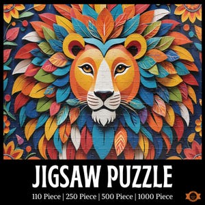 Folk Art Lion Jigsaw Puzzle, Artistic Puzzle, Vibrant Puzzle, Folk Art Lovers Gift, Animal Puzzle, Native Art