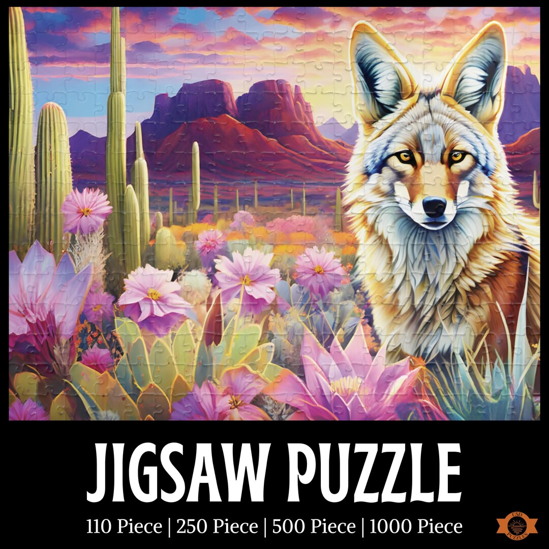 Cacti Coyote Jigsaw Puzzle, Desert Sunset Puzzle, Nature Lover Puzzle ...