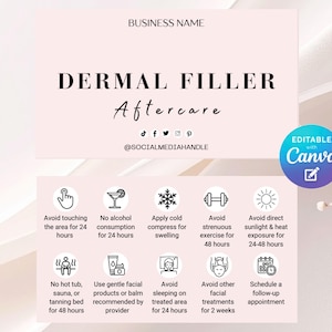 Dermal Filler Aftercare Card Template Design, Filler Post Care Instruction, Pink White Modern Simple Design