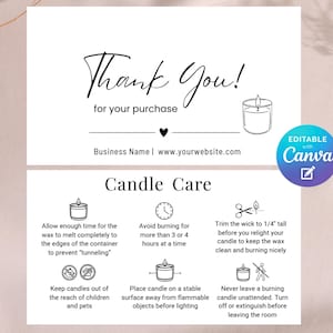 Candle Care Card Editable Canva Template I Thank You Candle Card For Customers I Candle Instructions Card I Custom Business Size Care Card