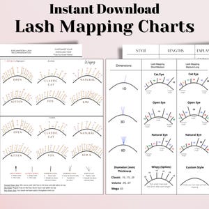 Lash Mapping Practice Chart Set for Beginners, Lash Training Kit Eyelash Extension Curl and Diameter Style Sheet