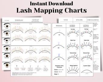 Lash Mapping Practice Chart Set for Beginners, Lash Training Kit Eyelash Extension Curl and Diameter Style Sheet