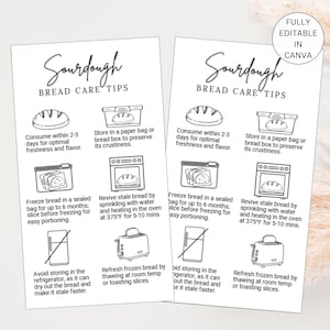 Tarjeta de cuidado del pan de masa madre, instrucciones editables para el cuidado del pan de masa madre