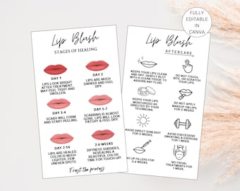 Lip Blush Aftercare Template Editable Lip PMU Business Aftercare Card, Lip Blush Aftercare Card, Simple Modern Design