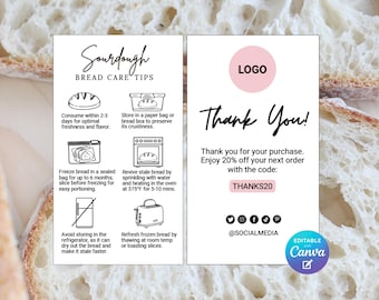 Sourdough Bread Care Card, Editable Sourdough Care Instructions