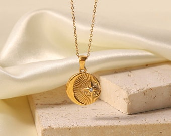 Sun Moon Star Gold and CZ Pendant Necklace