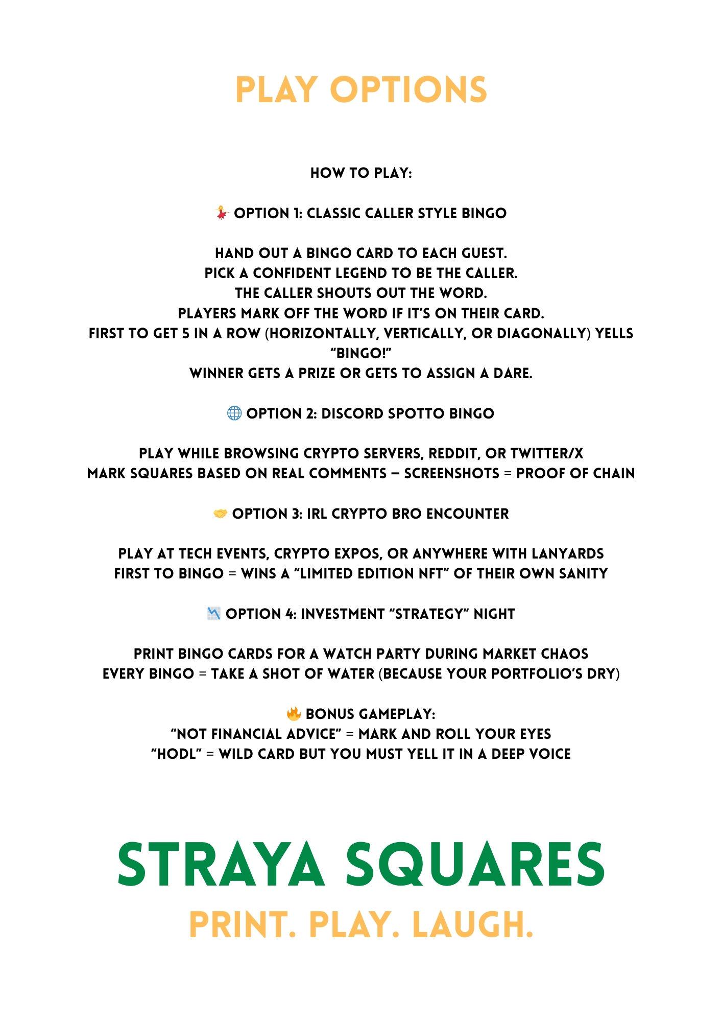 Crypto Bro Games – Printable Party Game | Instant Download | Straya Squares