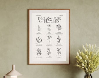 Poster "The Language Of Flowers" Vintage Wall Art, Educational Flower Poster, Home Decor, DIGITAL DOWNLOAD