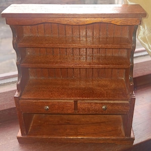 1:12 Miniature 1950s Welsh Dresser – Handmade, Brass Knobs, Scalloped Frieze