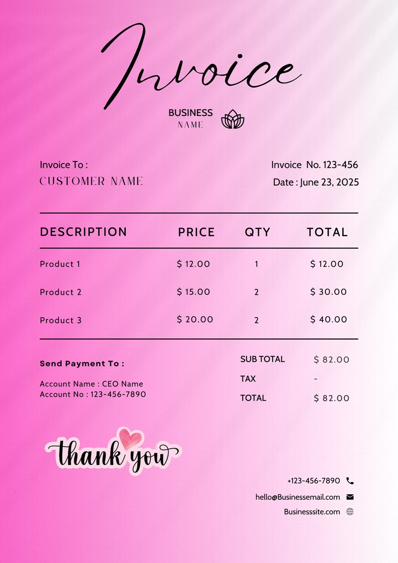 Invoice In Cursive Canva Digital Invoice Template - Etsy