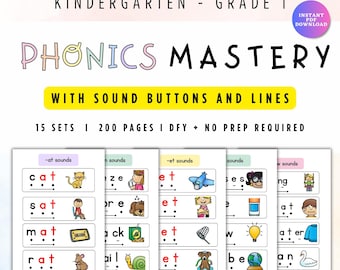 CVC Words Phonics Book Bundle: Early Reading Phonics Printables – 15 Books with Sound Buttons & Lines for Kids (PDF download)