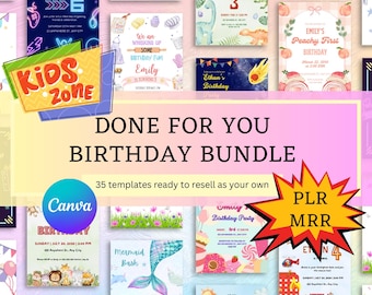 Editable Birthday Invitation Templates: 35-Pack Canva Designs (Digital Download, PLR/MRR)