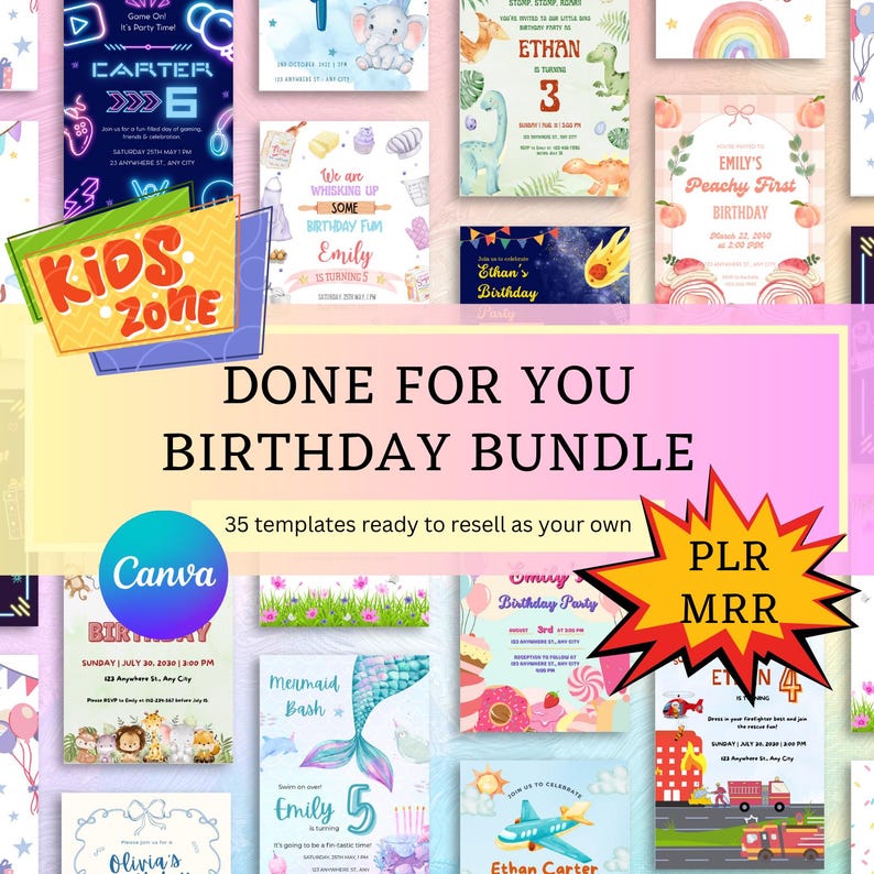 Editable Birthday Invitation Templates 35pack Canva Designs (digital