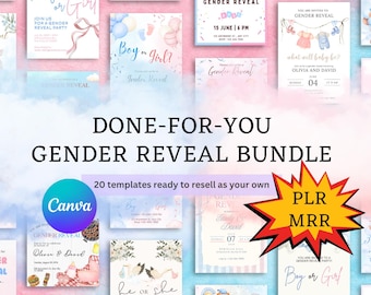 Editable Gender Reveal Invitation Templates: Canva DIY, PLR/MRR Rights (Digital Download)