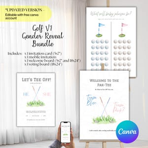 Golf Gender Reveal Invitation Bundle, Pink Blue Golf Gender Reveal, Gender Reveal Voting Board, Gender Reveal, Welcome Board, Baby Name Sign