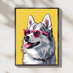 Husky Sunglasses Wall Art Digital File Download, Husky Dog Wall Print, Digital Art Prints Download, Dog Wall Decor Instant Download, Clipart