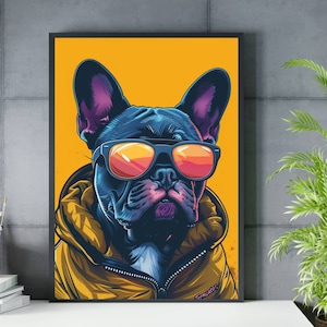 French Bulldog Sunglasses Wall Art, Digital File Download, French Bulldog Dog Wall Print, Frenchie Bulldog, Digital Prints Download, Dog Art