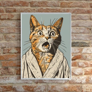 Orange Cat Shocked Bathroom Wall Art, Digital File Download, Orange Cat Wall Print, Digital Prints, Digital Print Download, Cartoon Quirky