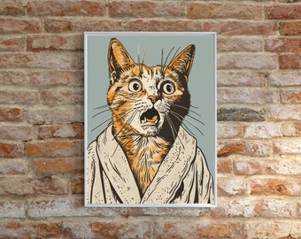 Orange Cat Shocked Bathroom Wall Art, Digital File Download, Orange Cat Wall Print, Digital Prints, Digital Print Download, Cartoon Quirky