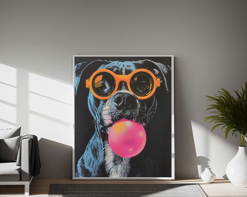 Black Dog Wall Art Digital File Download, Black Pitbull Portrait Wall
