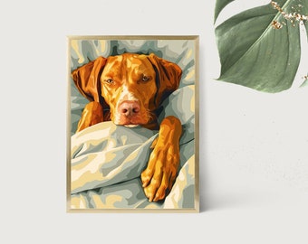 Schlafende Vizsla-Wandkunst, digitaler Datei-Download, Vizsla-Wanddruck, schläfriger Vizsla-Sofort-Download, Digitaldrucke-Download, Hundekunst