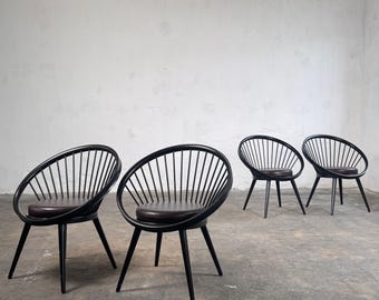 Juego de 4 sillones circulares al estilo de Yngve Ekström, 1960.