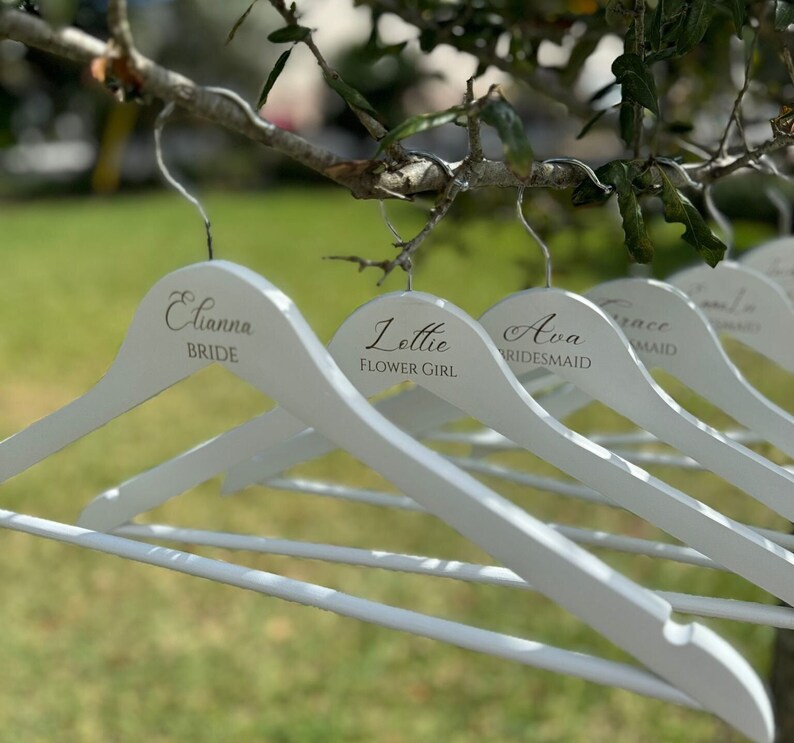 Bridesmaid Hangers, Wooden Bridal Dress Hanger, Wedding Hangers for Bride, Personalised Hanger, Bridal Party Hangers, Wedding Gift image 1