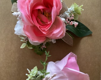 Pink corsage and pink boutonniere