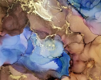 Alcohol Ink Wall Art, Original Alcohol Ink, Blue fluid art painting, One of a kind, Home abstract wall art, Handmade, 5"X7" Alcohol ink.