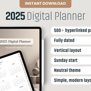 2025 Digitaler Planer, 2025 Planer, Goodnotes Planer, iPad Planer, Tagesplaner, Wochenplaner, Monatsplaner, Minimalistischer Planer