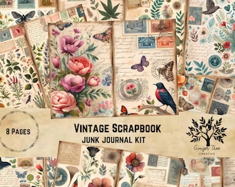Vintage Scrapbook Pages: Butterfly & Bird Ephemera (Digital Download)