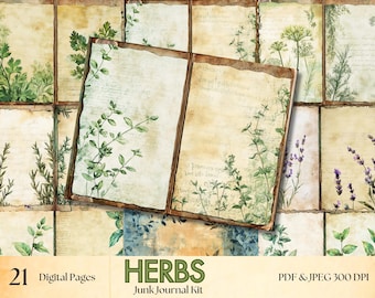 Herbs Junk Journal Kit: Vintage Botanical Illustrations (Digital Download)