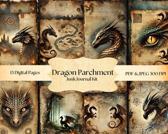 Dragon Parchment Junk Journal Kit: Fantasy Scrapbook Pages (Digital Download)