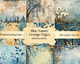 Blue Nature Junk Journal Kit: Vintage Botanical Ephemera (Digital Download)