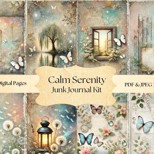 Calm Serenity digitale junk-journaalkit | Scrapbookpagina's| Directe download| Natuur en rustgevend collagepapier| Thuis afdrukken DIY-dagboek