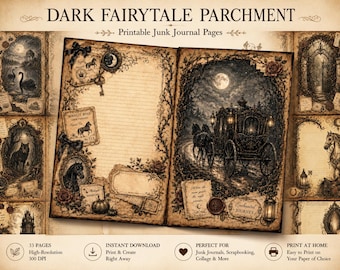 Dark Fairy Tale Parchment Junk Journal Kit | Printable Gothic Fairytale Pages | Digital Download | Vintage Scrapbook Paper | Fantasy Collage
