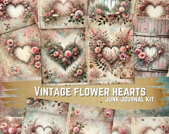 Vintage Floral Hearts Junk Journal Kit: Romantic Ephemera (Digital Download)