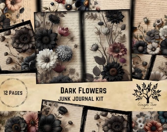 Dark Floral Junk Journal Kit: Gothic Scrapbooking Paper (Digital Download)