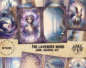 Lavender Wood Junk Journal Kit: Purple Fairy Fantasy Scrapbook Pages (Digital Download)