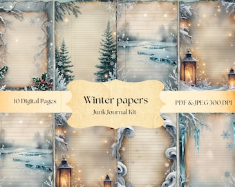 Winter Junk Journal Kit: Snowy Ephemera, Scrapbook Pages (Digital Download)
