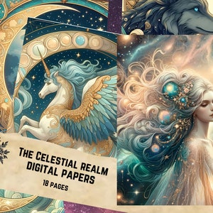 The Celestial Realm Digital Paper Set, Junk Journal Kit, Astral Craft Paper, Print thuis, Sterrencollagepapier, Spiritueel, Astrologisch