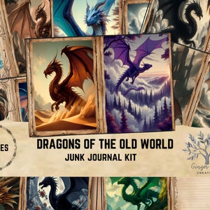 Dragon Junk Journal Kit, Fantasy Scrapbooking, Digital Paper, Magical World, Dragons junk journal, print at home, Enchanted scrap book